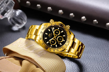Automatic Mens Watch Self Wind Mechanical Gold Stainless Steel Glacier Ice Blue Dial Chestnut Brown Bezel Luminous Men Watches