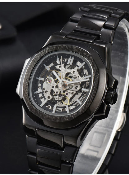 LONGLUX HOT SALE automatic mechanical men watch wholesale no logo waterproof skeleton business  stainless steel gift watch