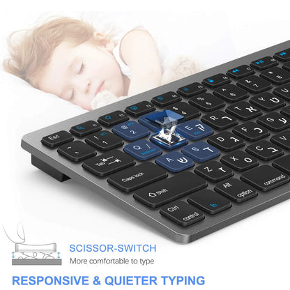 Teclado sem fios com disposição hebraica e inglesa, Bluetooth e 2.4G, modo duplo, fino, compacto e ergonómico, para Windows, iOS e Android
