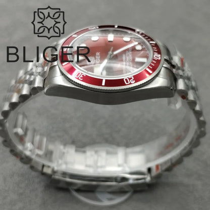 BLIGER 39mm Classic Wine Red Diver Watch For Men NH35 Mechanical Domed Sapphire Glass100m Waterproof Super Luminous Reloj Hombre