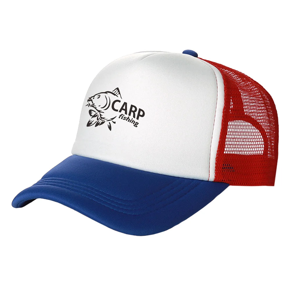 Pánske trucker čiapky s potlačou „Carp Fish“ – vtipné rybárske čiapky, baseballové čiapky, štýlové letné unisex čiapky zo sieťoviny MZ-169