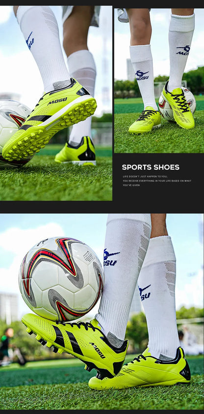 Nuevas zapatillas de fútbol para hombre y mujer, calzado deportivo para interior y exterior con tacos largos y tacos fragmentados para entrenamiento de fútbol en césped sintético
