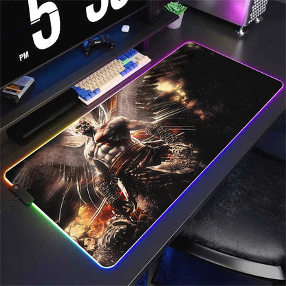 God Of War Large Kratos Atreus Mouse Pad RGB Glowing E-Sports Gamer Keyboard Rug with Extensible Phantom Color Carpet 500x1000