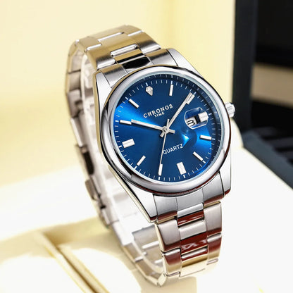 Montre-bracelet pour homme CHRONOS – Marque de luxe, étanche, lumineuse, avec affichage de la date, en acier inoxydable, à mouvement à quartz.
