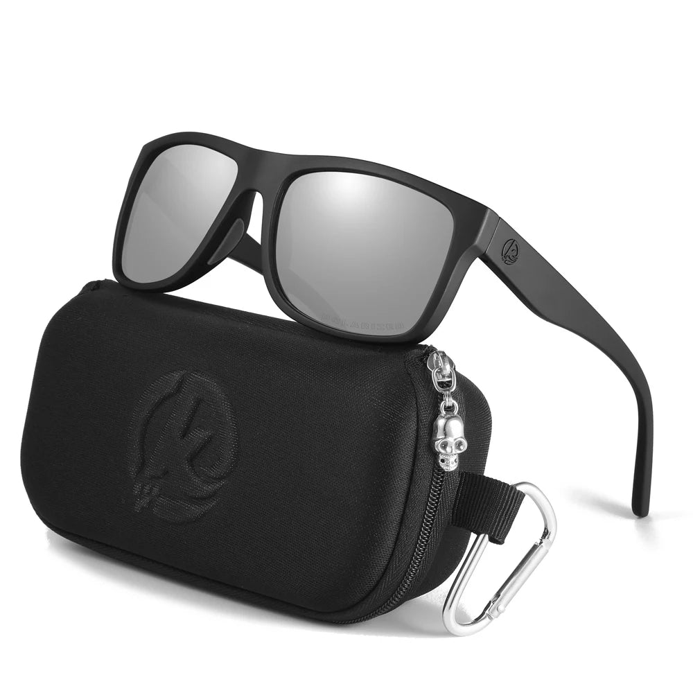 KDEAM Polarized Sunglasses Men Sports Tridimensional Brand Logo TR90 Square Sun Glasses All Black With Zipper Case KD0721