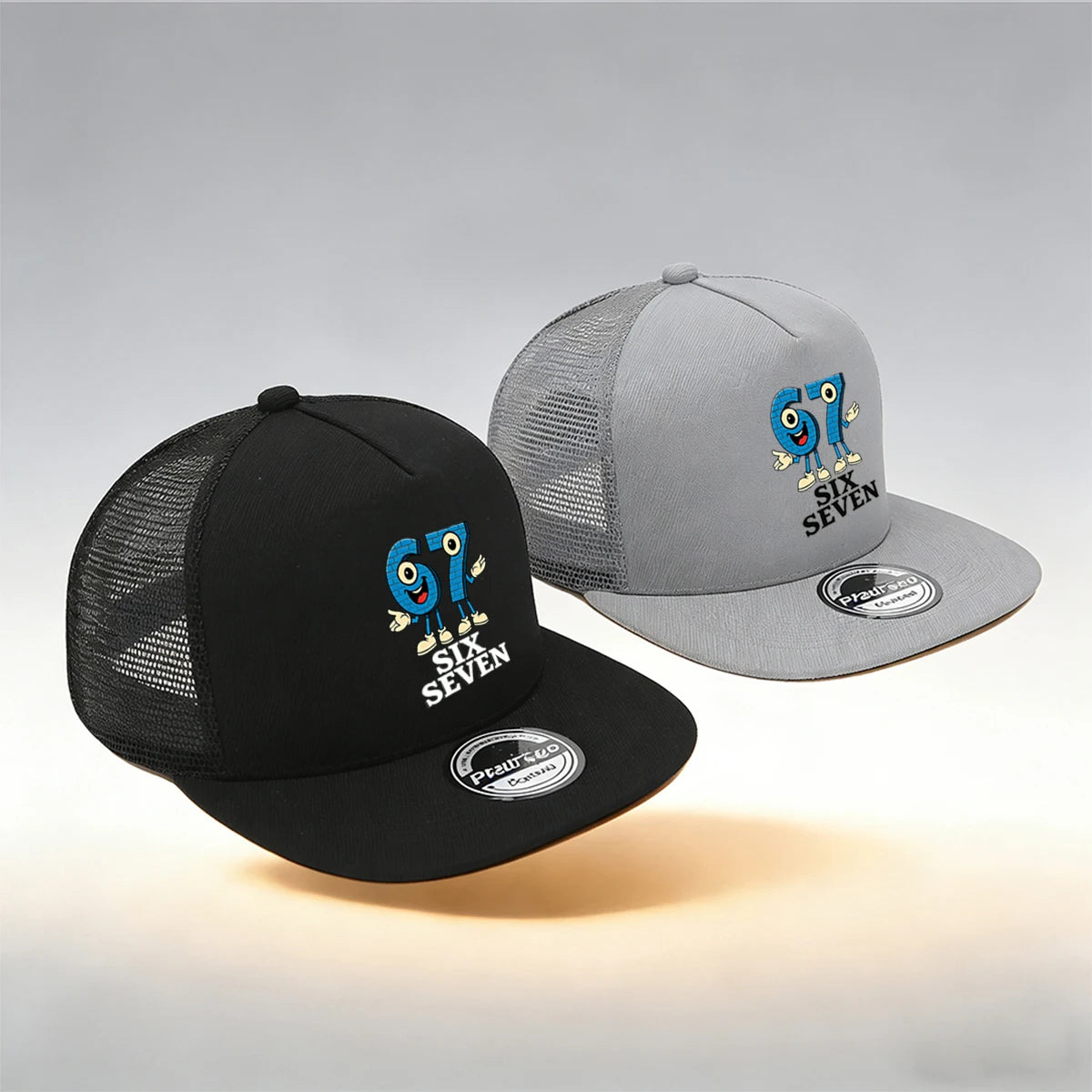 1/2PC Flat Brim Mesh Trucker Hat, Breathable, Cartoon 67 SIX SEVEN Anthropomorphic Print, Retro Streetwear for Men Women