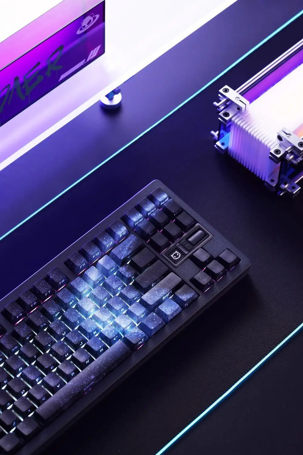Purple Galaxy Gradient Side Carving Transparent Cherry Keycap PBT 135 Key Compatible with 60/64/84/98/108 Mechanical Keyboard