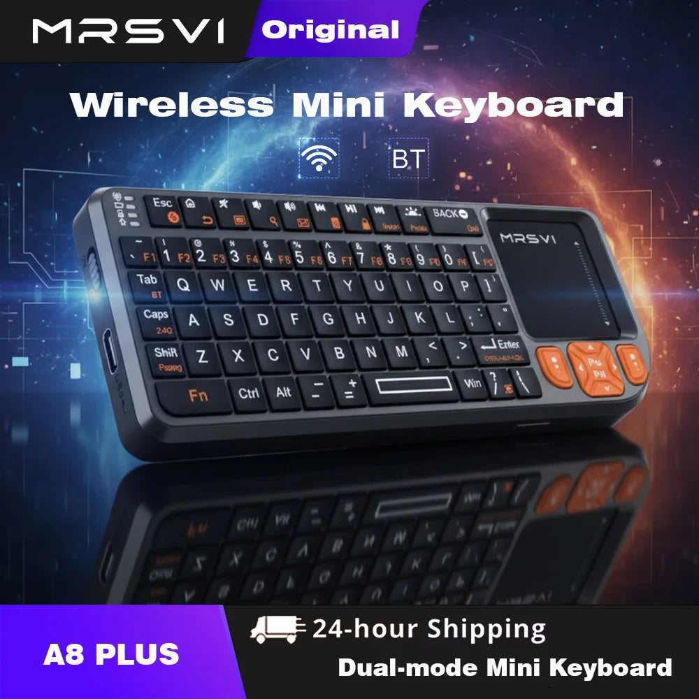 MRSVI Mini Keyboard A8 PLUS, tastiera wireless retroilluminata 2.4GHz e Bluetooth5.0 con touchpad per Android TV Box, Mac, laptop, Windows