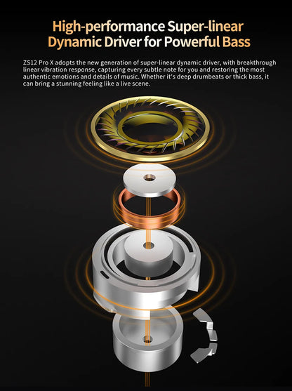 KZ ZS12 PRO X hybrid dynamisk og balanced armature-teknologi IEM-øretelefon, opgraderet HiFi-bas in-ear-hovedtelefon med tuningkabel-headset