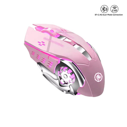 Įkraunama belaidė žaidimų pelė su tyliu foniniu apšvietimu, E-Sports Bluetooth ir 2.4G USB, skirta nešiojamajam kompiuteriui, Macbook, PC žaidimams ir biurui