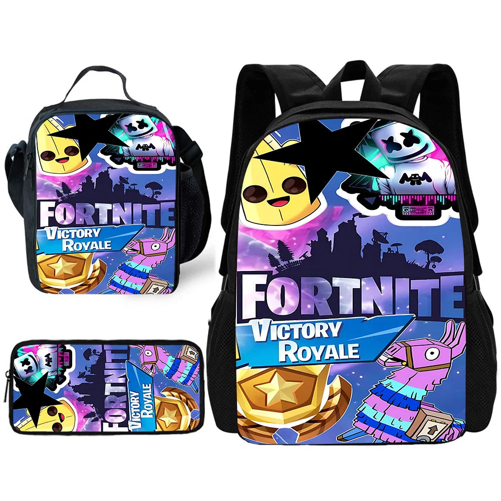 Child School Backpack with Lunch Bags ,Pencil Bags ,Hot Game Design-F-FortniteS School Bags for Boys Girls Best Gift