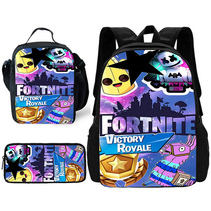 Child School Backpack with Lunch Bags ,Pencil Bags ,Hot Game Design-F-FortniteS School Bags for Boys Girls Best Gift