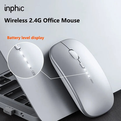 Inphic M1P langaton hiljainen toimistohiiri, erittäin ohut ja kannettava, USB-liitäntä, akun varaustason näyttö, TYPE-C-lataus