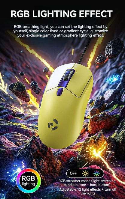 Langallinen pelihiiri, 6 DPI-tasoa, säädettävissä jopa 12800DPI:hin, Instant A825 -siru, RGB-makro-ohjelmointi, ergonominen muotoilu, universaali hiiri