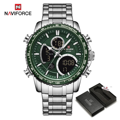 NAVIFORCE Herren-Sportuhr – Originelle Luxus-Armbanduhr aus Edelstahl, wasserdichtes Militärmodell mit doppelter Anzeige