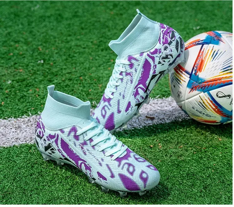 Unisex Teen Low Top Football Shoes Lightweight Elastic Sole Anti Slip Short Spikes Lawn Field Match Training Sneakers