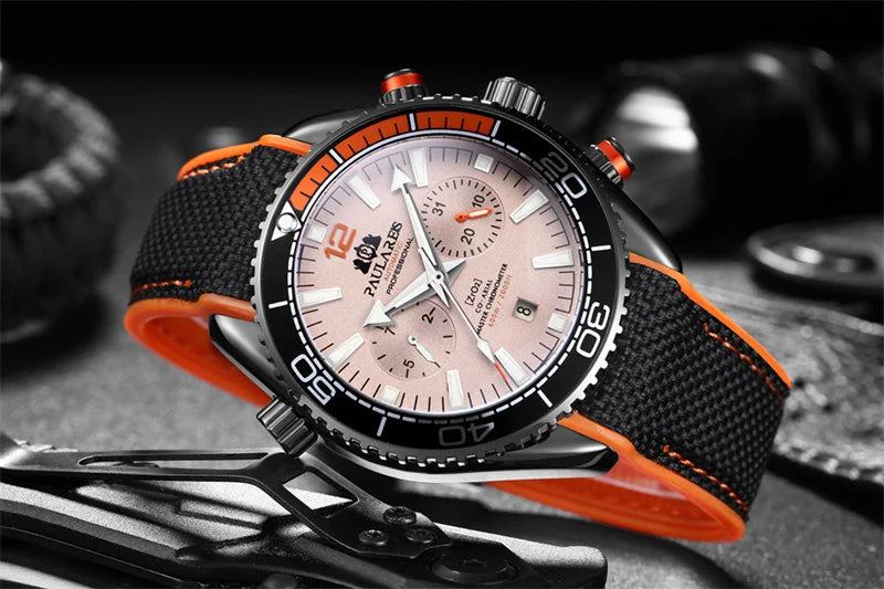 PAULAREIS P Relógio mecânico automático de luxo para homem com corda automática, bracelete em borracha, impermeável, luminoso, com data, relógio de moda masculino