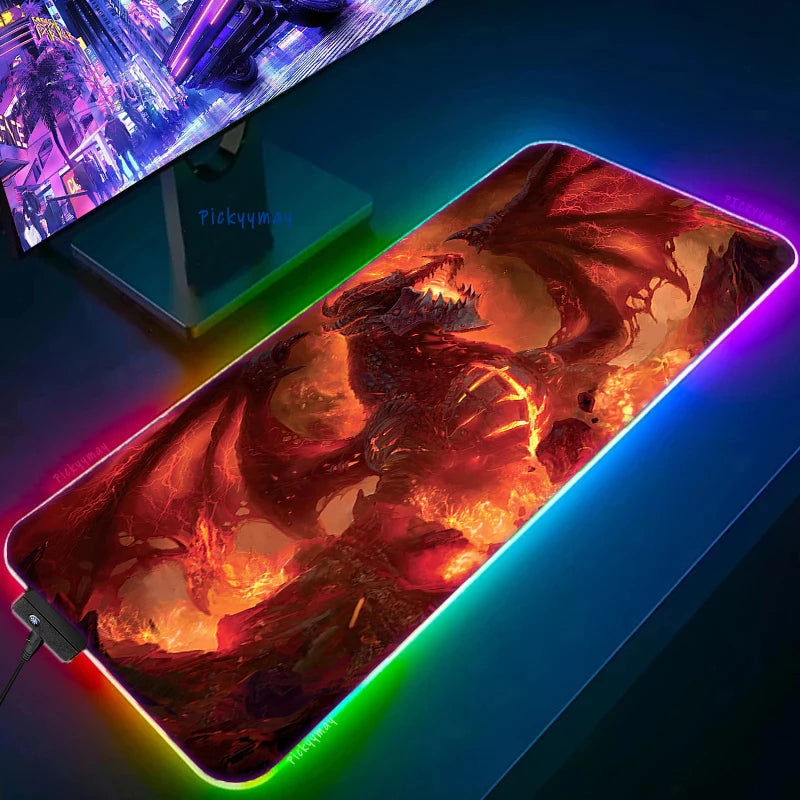 World Of Warcraft LED Backlight Gaming Mousepad Gamer Mousepads RGB Mouse Pad Non-Slip Rubber Deskmats Keyboard Desk Mat WOW