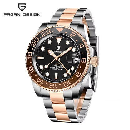 PAGANI DESIGN 40mm GMT Men's Mechanical Watches Rubber Strap Rotating Bezel 100 Waterproof Sports Wristwatch Mens Business Clock