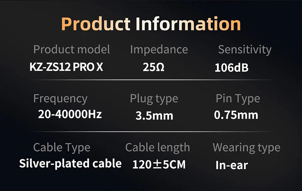 KZ ZS12 PRO X hybrid dynamisk og balanced armature-teknologi IEM-øretelefon, opgraderet HiFi-bas in-ear-hovedtelefon med tuningkabel-headset