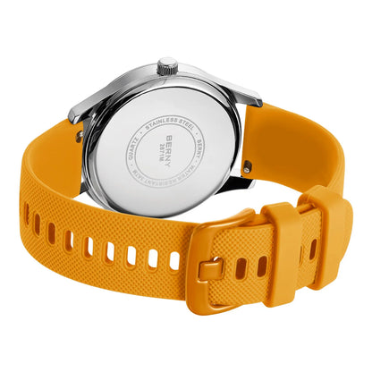 BERNY Men's Watches Luminous Calendar Week Quartz Men Watch Casual Soft Silicone Strap Easy Read Big Dial Sports Wristwatch