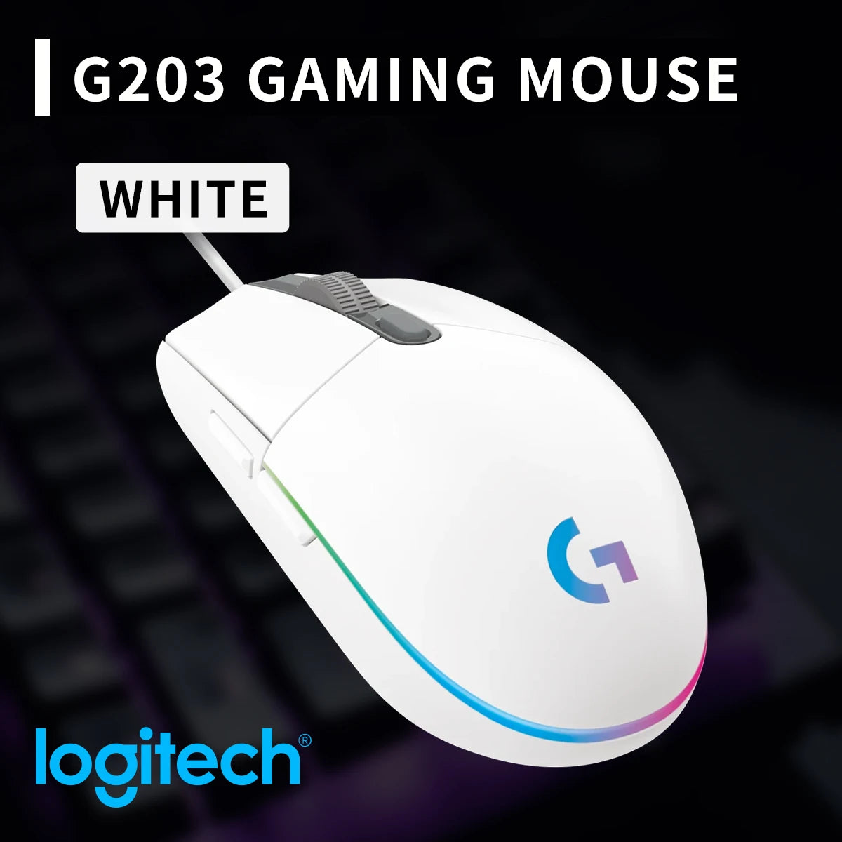 Logitech G203 жична геймърска мишка, Esports-клас, 6 програмируеми бутона и многоцветно осветление за състезателни игри