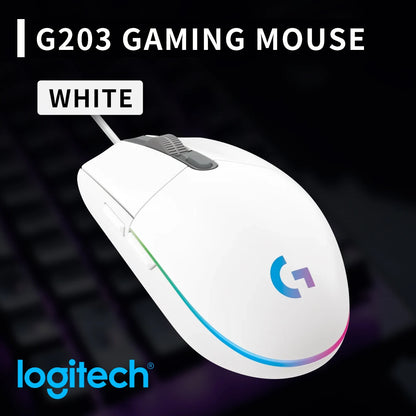 Logitech G203 жична геймърска мишка, Esports-клас, 6 програмируеми бутона и многоцветно осветление за състезателни игри