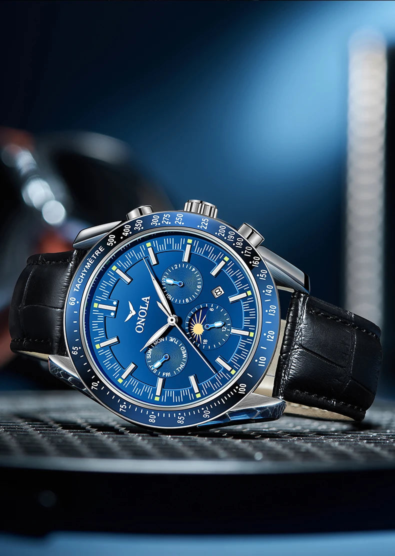 Mechanische Herrenuhr ONOLA – Luxuriöse Automatikuhr im lässigen Stil, mit Lederarmband und durchbrochenem Zifferblatt
