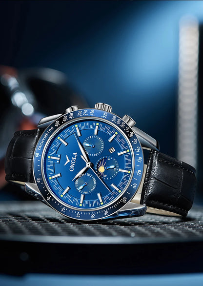 Mechanische Herrenuhr ONOLA – Luxuriöse Automatikuhr im lässigen Stil, mit Lederarmband und durchbrochenem Zifferblatt