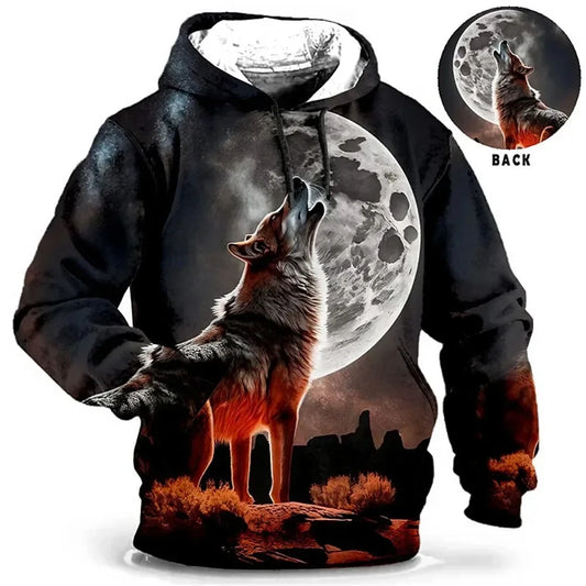 Vintage-Hoodies für Herren mit Wolf-Tiermuster, 3D-Print, Adler- und Leopardenmotiv, Herbst/Winter, lässige langärmelige Oversize-Tiger-Kapuzenpullover