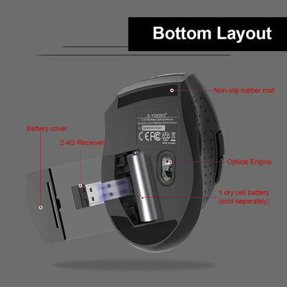 E-YOOSO E-1010 Ratón gaming inalámbrico USB 2.4G, óptico 2400 DPI, ergonómico para oficina, portátil y PC