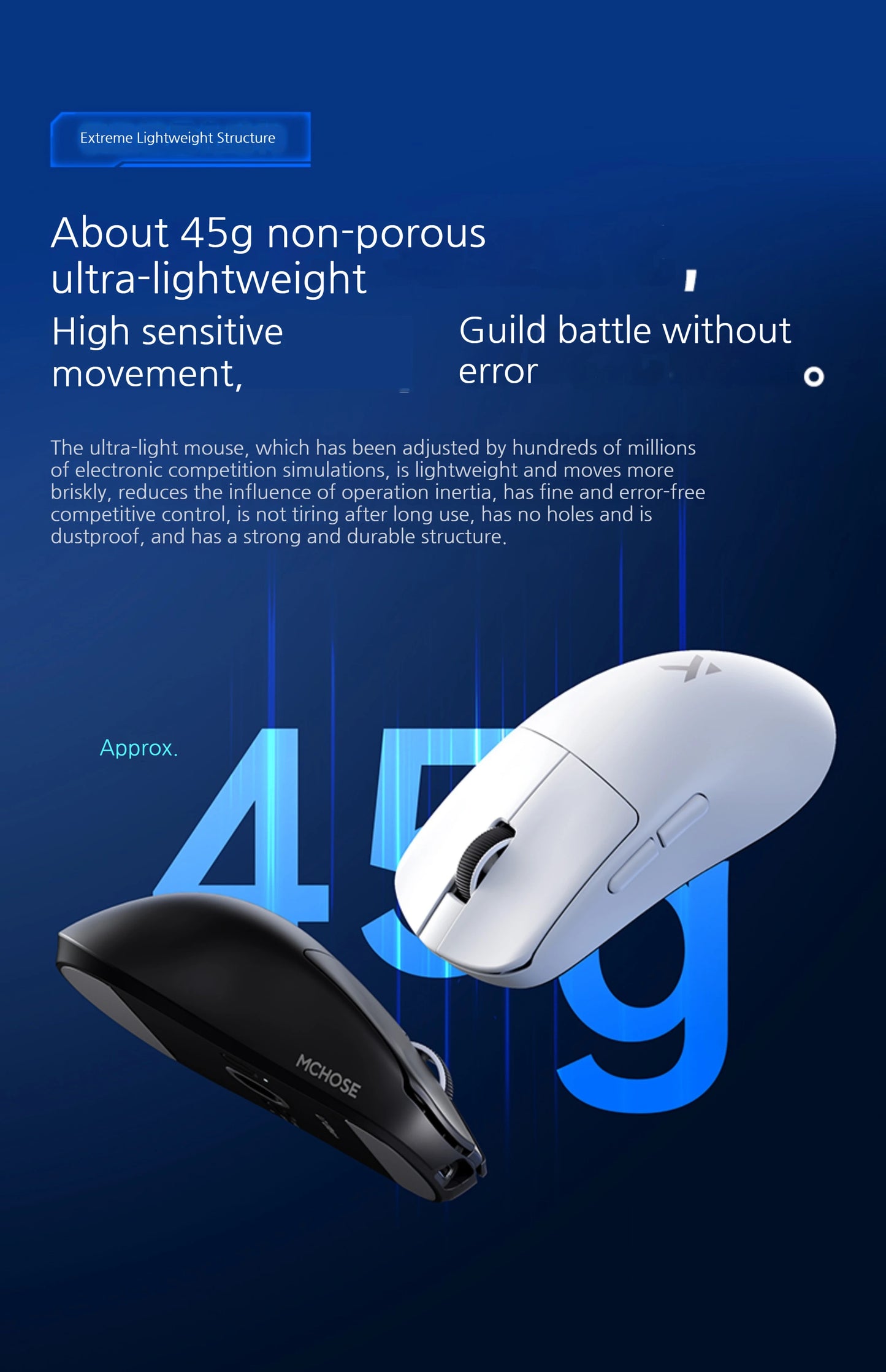 MCHOSE L7 Ultra+ közepes-nagy méretű kézre tervezett gamer e-sport egér, PAW3950, vezeték nélküli, három üzemmódú, könnyű irodai kétmeghajtós számítógépes egér