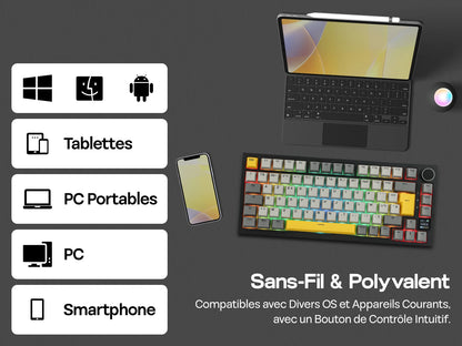 ISO-FR-Layout EPOMAKER X AJAZZ AK820 PRO 75% AZERTY Französisch Hot-Swap kabelgebundene/BT/2.4GHz kabellose mechanische Tastatur für Win/Mac/PC