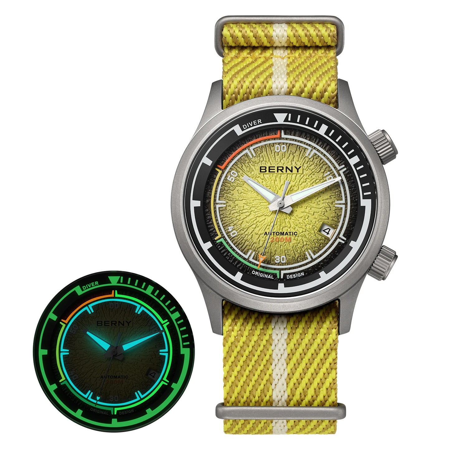 BERNY Titanium Diver Watches for Men 20ATM Super Luminous Automatic Mechanical Men's Dive Watch Sapphire Swim Diving Wristwatch