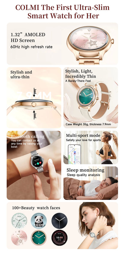 New COLMI L28 Air Ultra-thin Smartwatch 1.32 inch AMOLED Display, Women's Health Management, Exquisite Smart Watch For iOS Phone