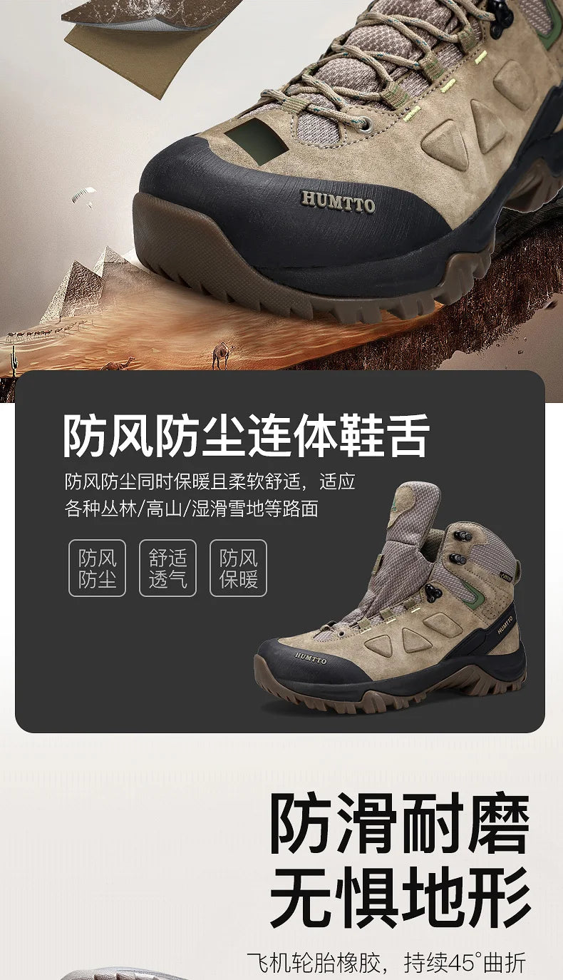 HUMTTO Sapatilhas de Caminhada Impermeáveis para Homem, Botas de Caça Táticas de Deserto, Botas de Trekking pelo Tornozelo para Homem e Mulher, Quentes em Couro
