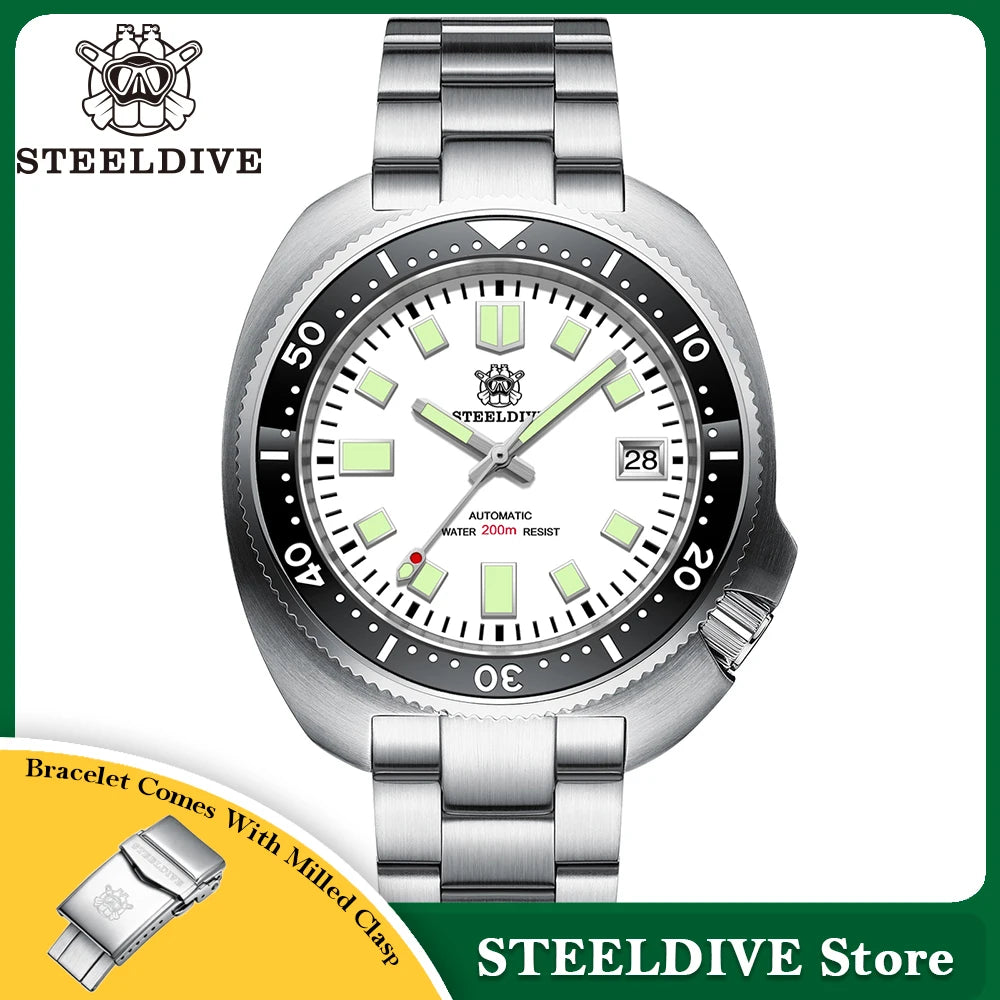 STEELDIVE New Arrival 44mm SD1974 Orange Dial Ceramic Bezel Super Luminous 200m NH35 Automatic Dive Watch with Milled Clasp