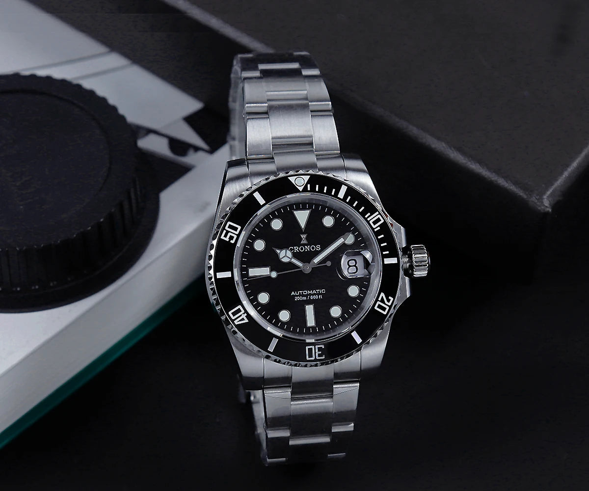 Cronos New 40mm Diver Men's Watches Luxury Miyota9015 Automatic Mechanical Watch Sapphire Crystal Waterproof 200m Adjustable Clasp L6045