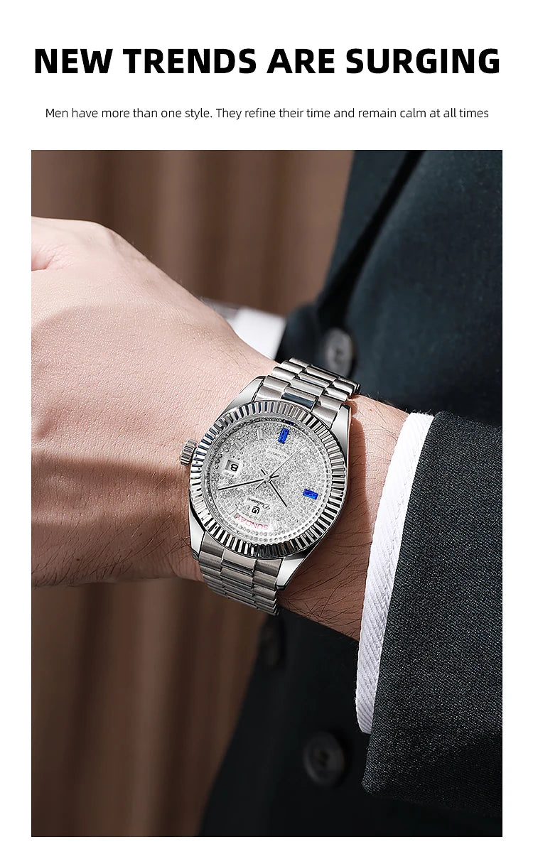 Top Brand Business Men's Watches Luxury Calendar Week Automatic Mechanical Watch for Man Waterproof Gold Stainless Steel