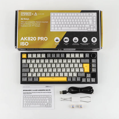 ISO-FR-Layout EPOMAKER X AJAZZ AK820 PRO 75% AZERTY Französisch Hot-Swap kabelgebundene/BT/2.4GHz kabellose mechanische Tastatur für Win/Mac/PC