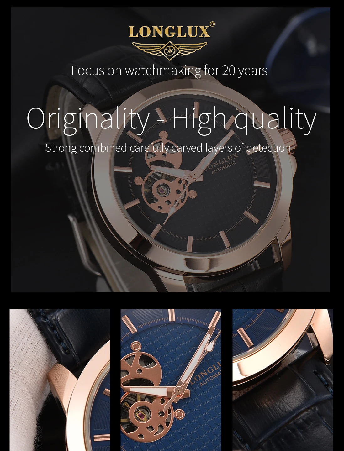 Automatic Watch Minimalist Elegant Everyday Skeleton Waterproof Mechanical Watches Rose Gold Leather Mens Watch Men Gift for Him