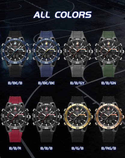 NAVIFORCE Men's Watch Dual Display 50M Waterproof Countdown Chronograph Alarm Clock Male Fashionable Sports Wristwatch NF7135