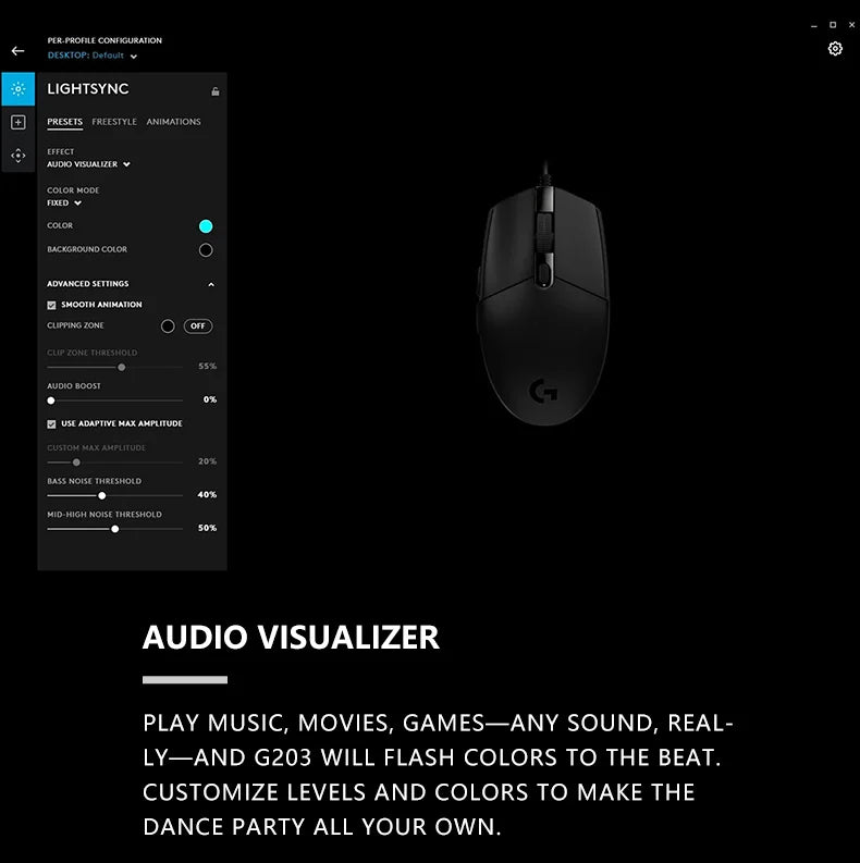 Logitech G203 жична геймърска мишка, Esports-клас, 6 програмируеми бутона и многоцветно осветление за състезателни игри