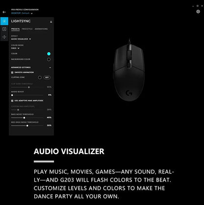 Logitech G203 жична геймърска мишка, Esports-клас, 6 програмируеми бутона и многоцветно осветление за състезателни игри