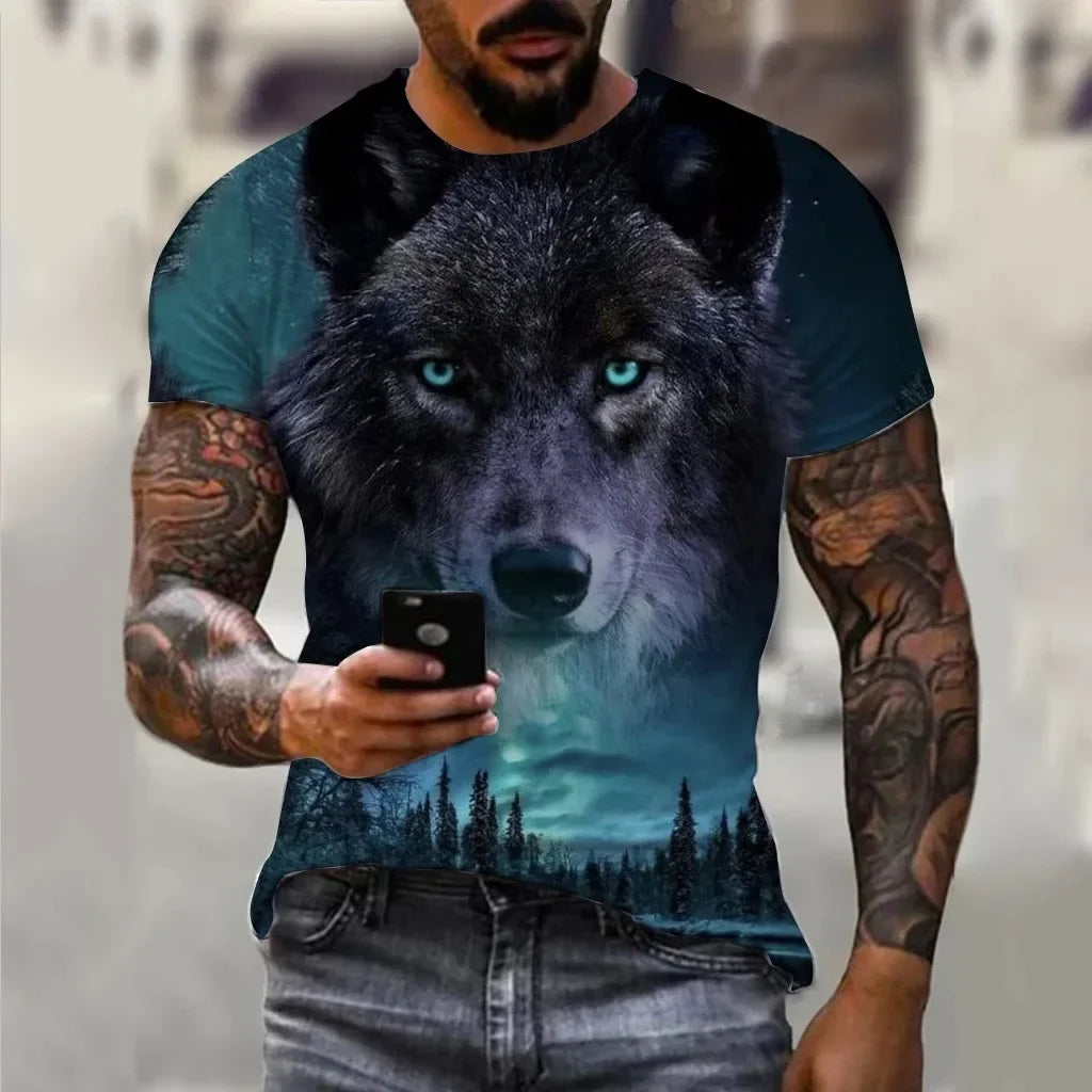 Men's T-Shirts Summer Animal Wolf Pattern 3D Print Tops Tees Summer Women Streetwear Fashion Oversized T Shirt Men Clothing