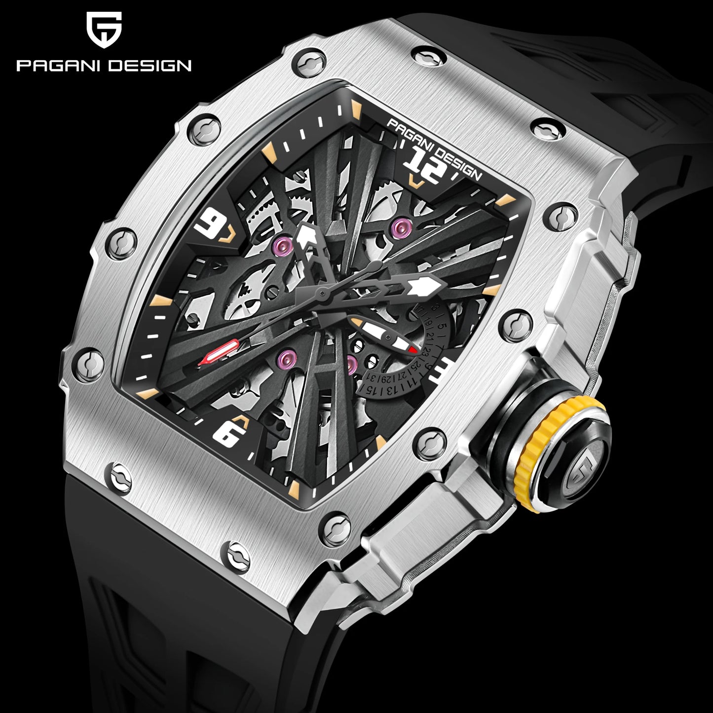 Reloj de cuarzo para hombre PAGANI DESIGN 2026 nuevo, movimiento VH65, esfera esqueleto, resistente al agua 100M, deportivo rectangular, cristal de zafiro