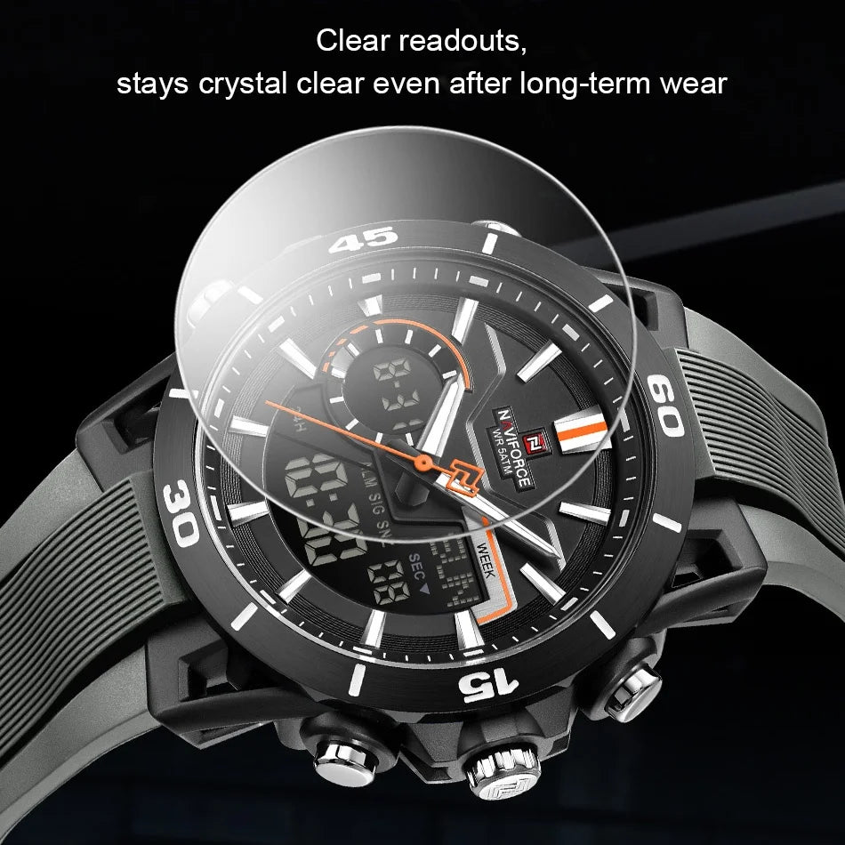 NAVIFORCE Men's Watch Dual Display 50M Waterproof Countdown Chronograph Alarm Clock Male Fashionable Sports Wristwatch NF7135