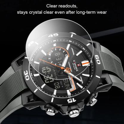 NAVIFORCE Men's Watch Dual Display 50M Waterproof Countdown Chronograph Alarm Clock Male Fashionable Sports Wristwatch NF7135