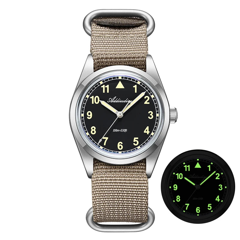 ADDIESDIVE Luxury Quartz Watch For Men New 36mm AR Coated Bubble Glass AD2079 Luminous 100m Waterproof Stainless Steel Men Gift