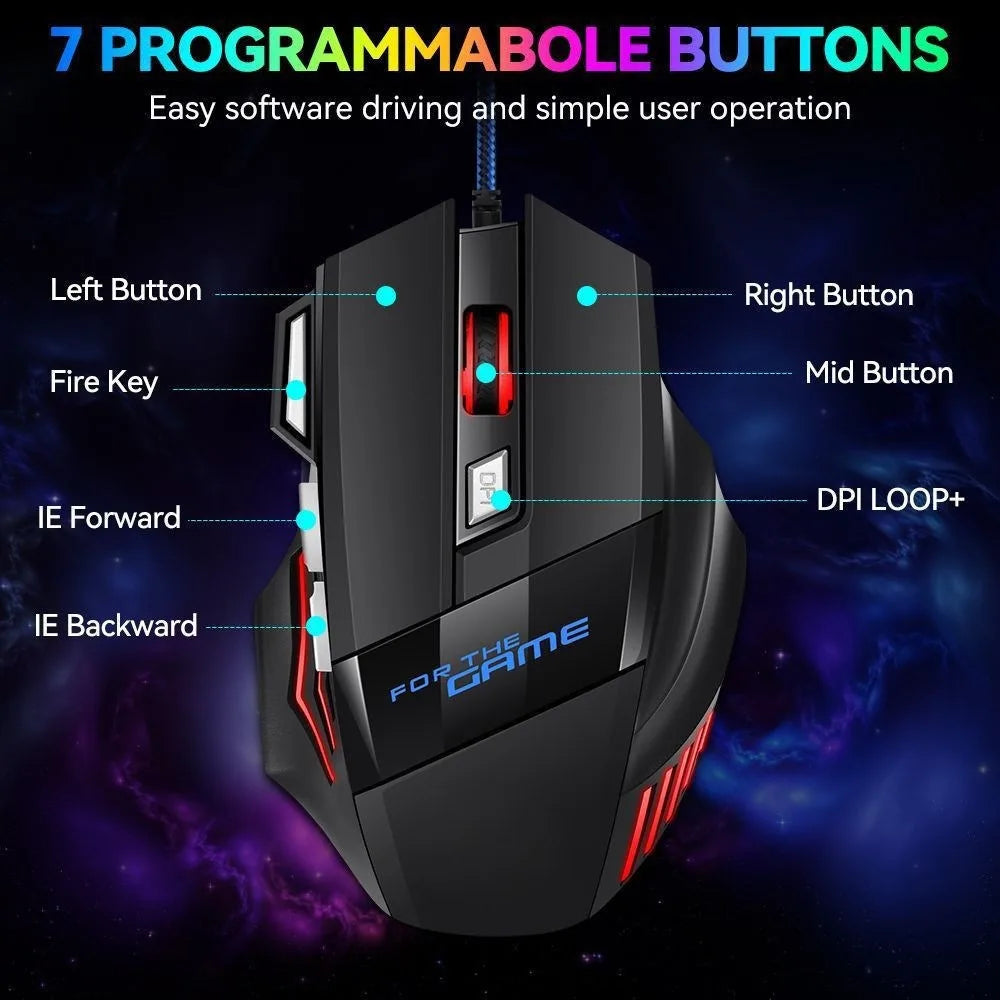 1 db új Hyperspeed USB gamer egér RGB háttérvilágítással, ergonomikus gamer egér, 7D e-sport vezetékes egér laptophoz és gamer PC-hez